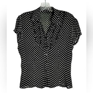 Sheer Black and White Polka Dot Blouse Short Sleeve Top M